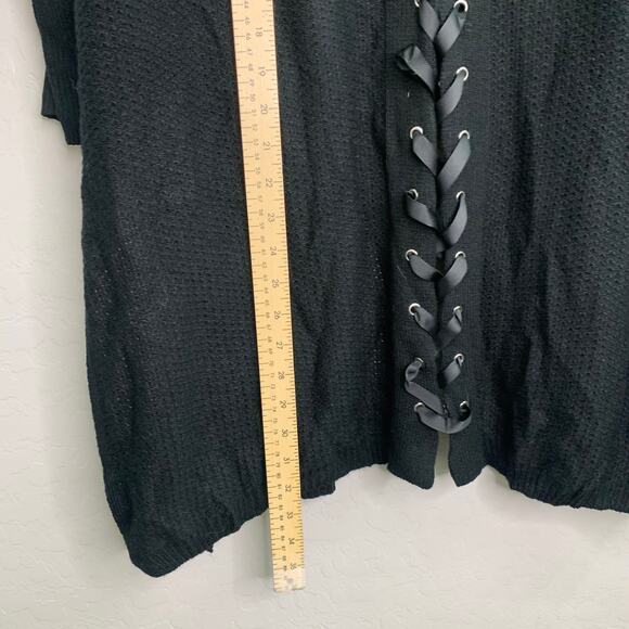 Democracy Womens Large Cardigan Lace Up Back Black Sweater Open Front Goth Core - Picture 9 of 9